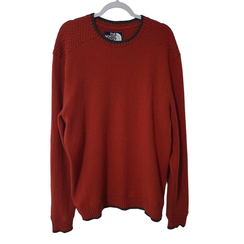 The North Face Men's XL Wool Blend Sweater Orange Crew Neck Pullover 90% Wool
